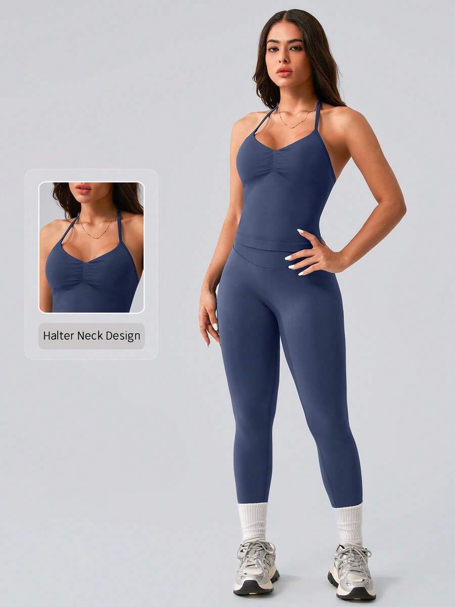 Womens Halter Neck Yoga Set Ri - Tank Top Ribbed recensione e prezzo