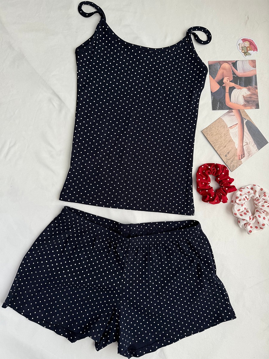 Navy Dot Ribbed Shorts Sets Wo - Tank Top Ribbed recensione e prezzo